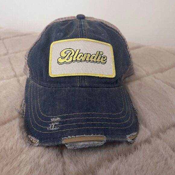 Blondie Trucker Hat Judith March Snapback Distressed Denim Vented One Size - Picture 1 of 13